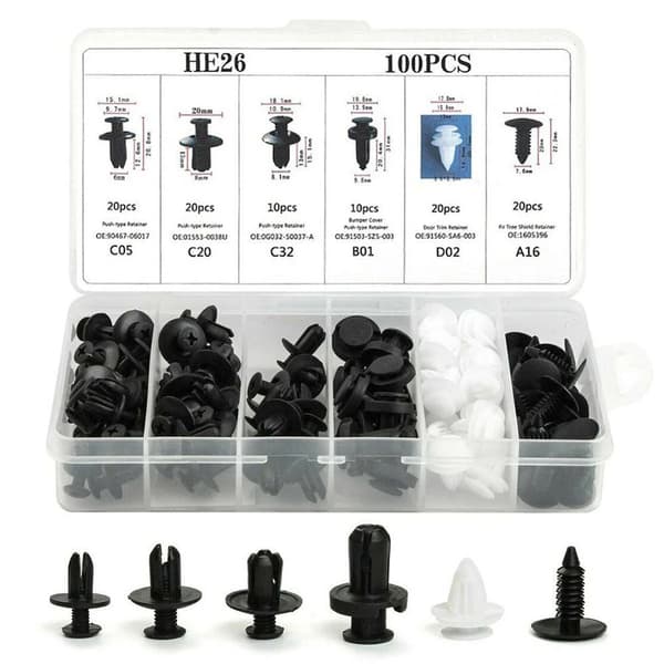 100-pack - plastclips till bil