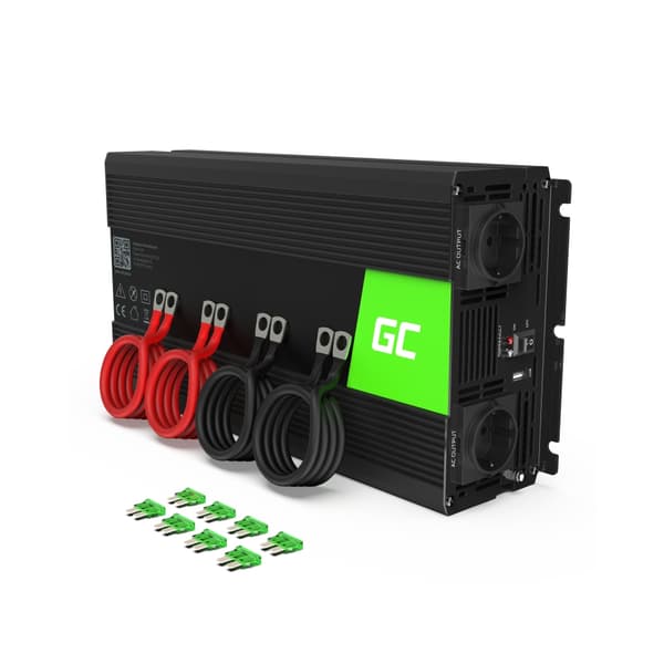 Green Cell Voltage Car Inverter 12V til 220V - 2000W/4000W Sort