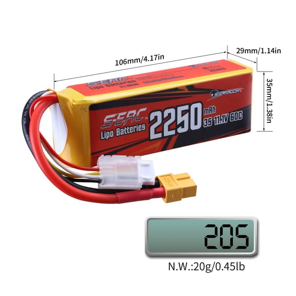 Lipo batteri, 11,1V, 2250mAh