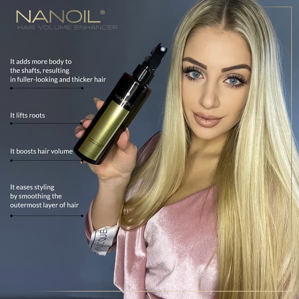 Spray För Fylligare Hår Nanoil Hair Volume Enhancer 200ml - Volymökande Spray, Tunt, Skadat eller Tungt Hår, Stärkande Effekt