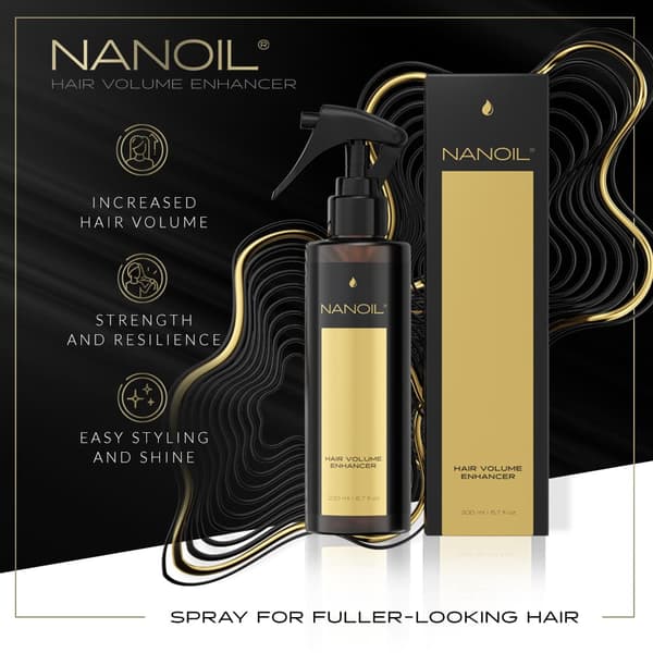 Spray För Fylligare Hår Nanoil Hair Volume Enhancer 200ml - Volymökande Spray, Tunt, Skadat eller Tungt Hår, Stärkande Effekt