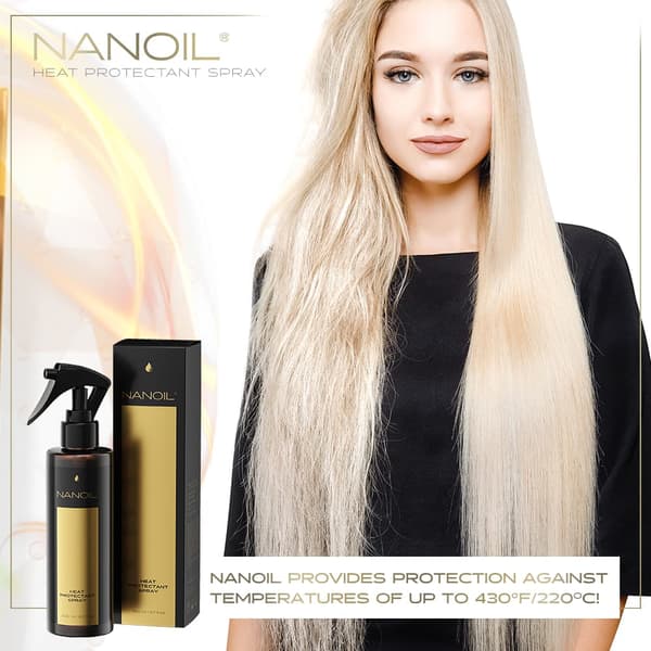 Varmebeskyttende Spray Nanoil Heat Protectant Spray 200 ml - Spray til termisk beskyttelse og lettere styling, kruset, tyndt og varmestylet hår