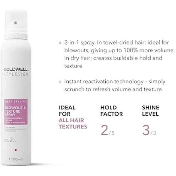 Spray 2 i 1 - GOLDWELL - StyleSign Blowout + Texture - 200ml - Volym + Hållbarhet - Värmeskydd 230°C