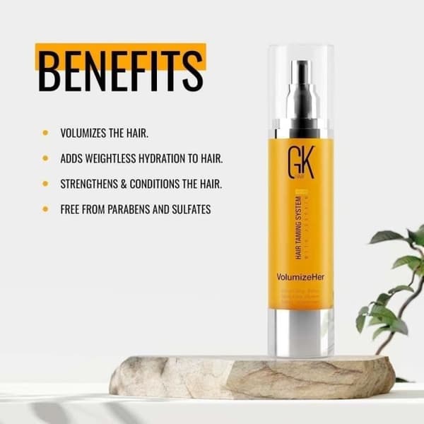 GK HAIR Global Keratin Hårlack VolumizeHer (3,4 Fl Oz/100ml) Justerbar Anti-frizz Hårutjämnare, Värmeskyddsspray