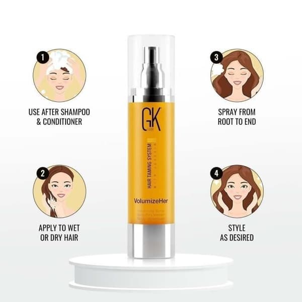 GK HAIR Global Keratin Hårlack VolumizeHer (3,4 Fl Oz/100ml) Justerbar Anti-frizz Hårutjämnare, Värmeskyddsspray