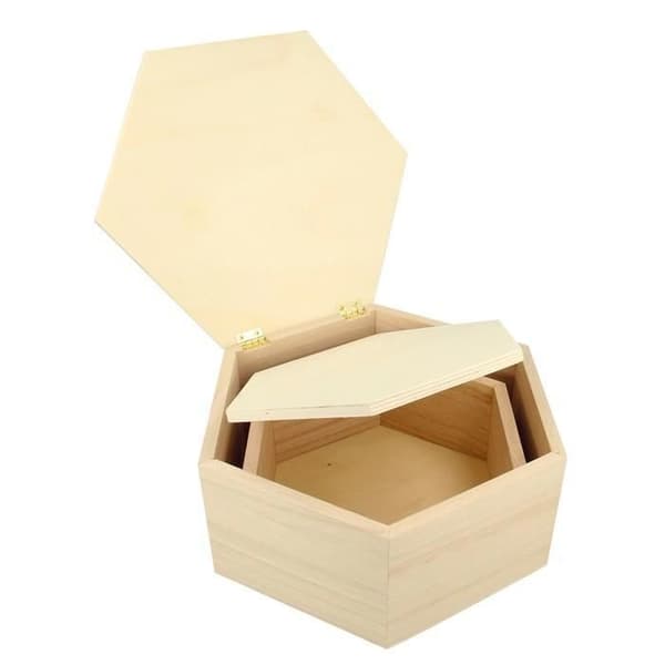 Hexagonalt träbox - ARTEMIO - Brun - 9x22x19 cm - 7x18x15,5 cm - Gångjärn ingår