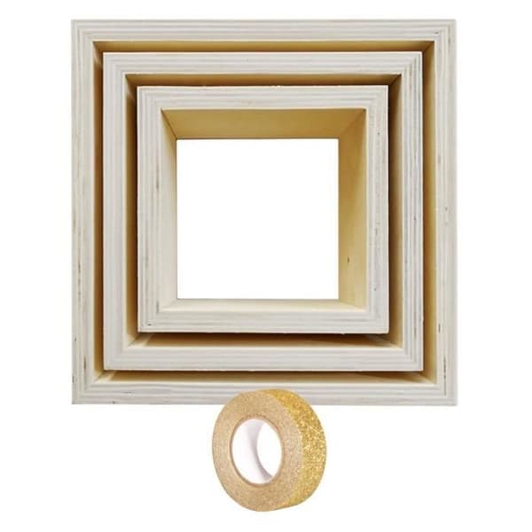 Hyllor - Ej specificerat - 3 små kvadratiska hyllor - Massivt trä - 22 x 22 x 8 cm - Guldmaskeringstejp ingår
