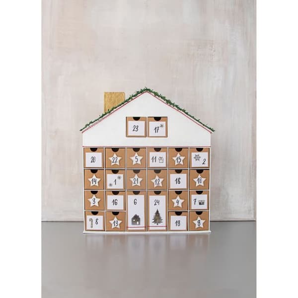 Adventskalender hus i kartong att dekorera 40 x 36 cm