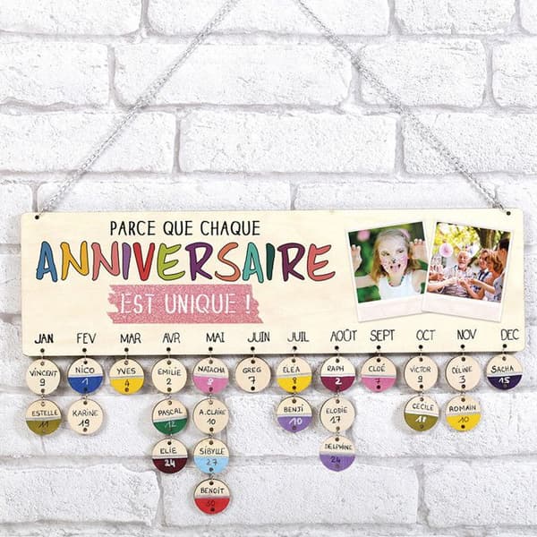 Evig födelsedagskalender i trä att dekorera - 42 x 12 cm