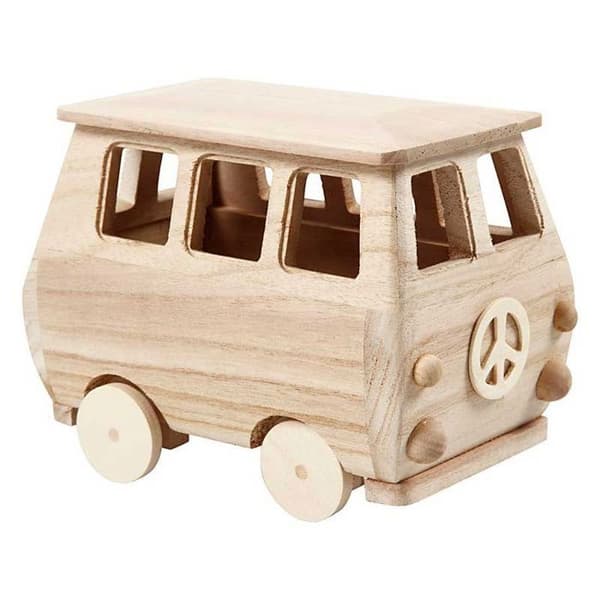 Mini-buss i trä att dekorera - Ej specificerat - 17 x 10 x 13 cm - Brun - För vuxna - Blandat