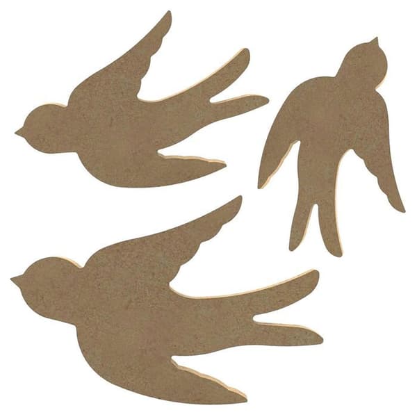 3 MDF trä svalor att dekorera - 15 cm