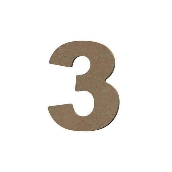 Nummer 3 i MDF-trä för att dekorera - 8 cm