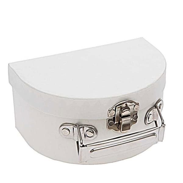 Liten vit halvcirkelformad kartongresväska att dekorera - 12 x 9 x 6 cm