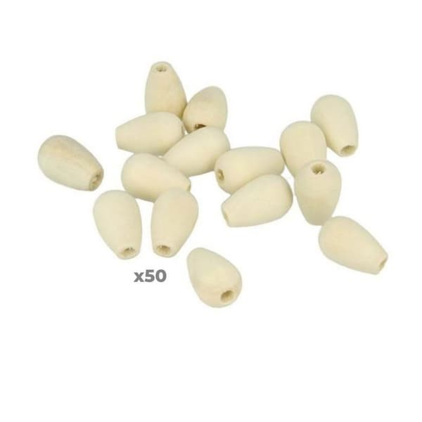 50 st träpärlor droppar 18 x 12 mm