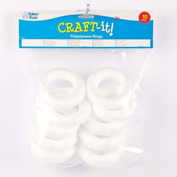 Frigolitringar för barn för konst och hantverk, julkranstillverkning (pack med 10)
