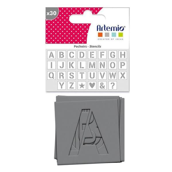 Pochoirer - Artemio - Alfabet - Set med 30 - 6x6 cm - För barn