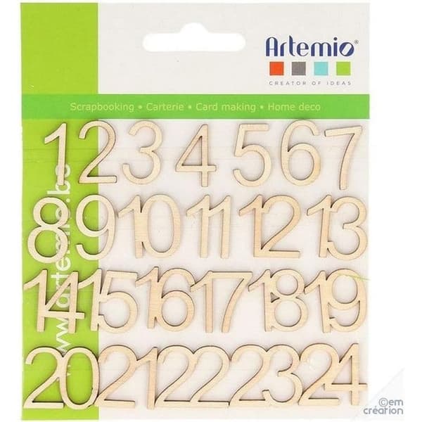 Tränummer - Ej specificerat - 1 till 24 - Set med 24 delar - Material: furu - Mått: 2cm