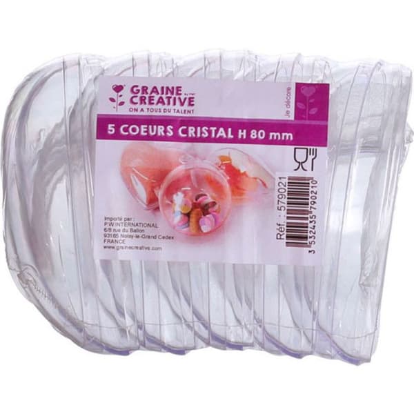 Plastikhjärtan Kristall H 8 cm 5 stycken