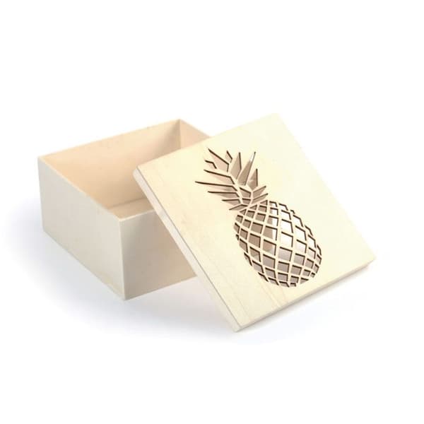 Trälåda - Graine Créative - Ananas - 15 x 15 x 7,5 cm - Utsmyckad - Brun