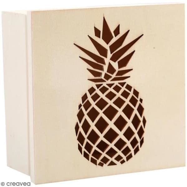 Trälåda - Graine Créative - Ananas - 15 x 15 x 7,5 cm - Utsmyckad - Brun