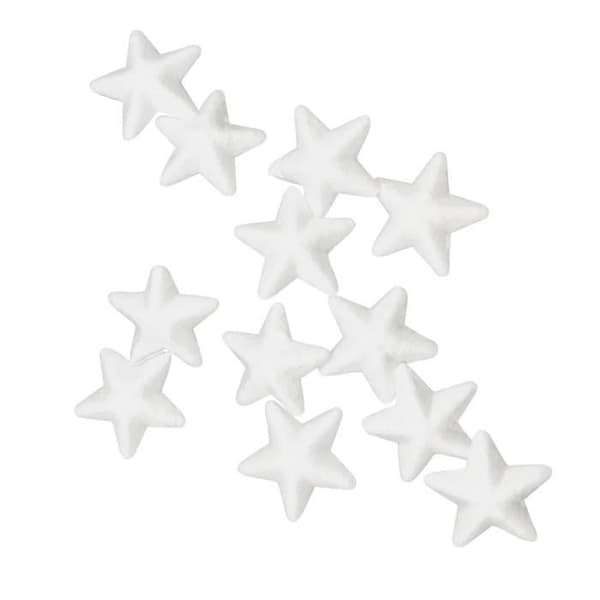 Stjärna i polystyren - MegaCrea DIY - 2 x 2 cm - Vit glittrig - 48 stycken - Festlig dekoration