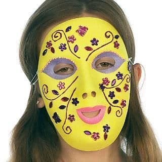 Parti med 8 vita masker att färglägga - Kreativa fritidsintressen för barn. Perfekt för karneval