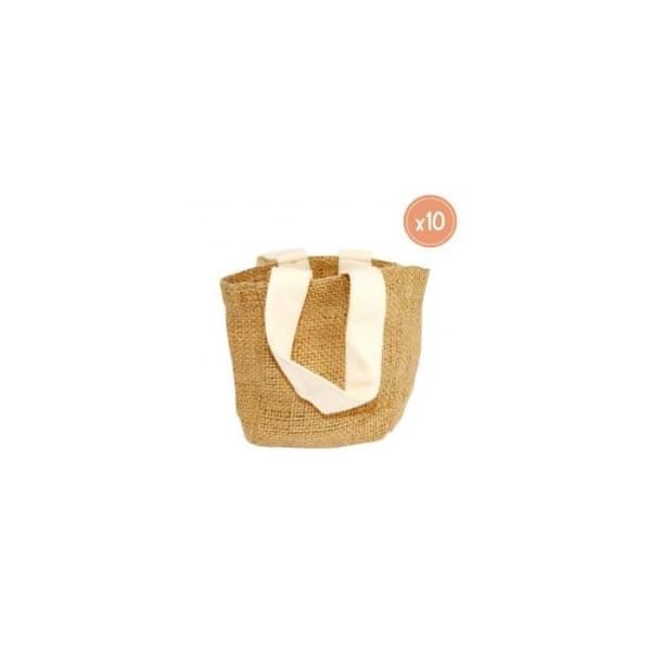 Set med 10 jutepåsar med PVC-beläggning för att dekorera - 4,5x10x10cm - Naturlig färg - Sodertex TU Ecru