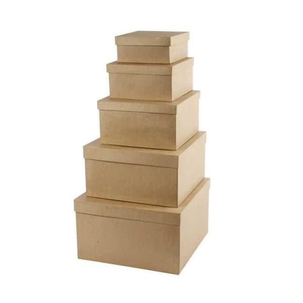 Set av pappersmaché-lådor att dekorera - 15,5 till 35,5 cm - 5 st