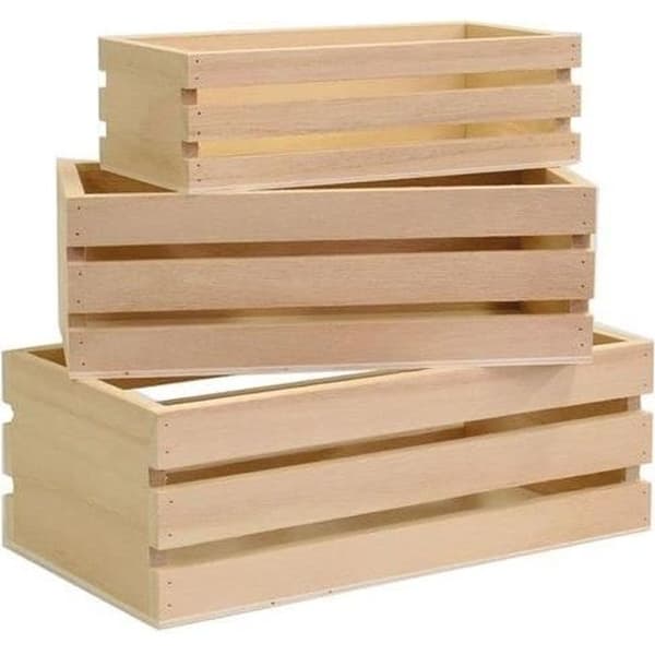 Set med trälådor - Artémio - 3 stycken - Brun - Varierande dimensioner - Unisex