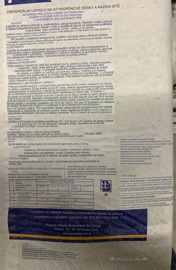 PSB-liima polystyreenin ja verkon upottamiseen 25 kg