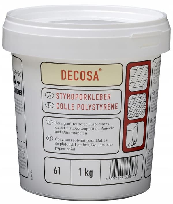 Polystyreeniliima 1 kg, tehokas, nopeasti kuivuva, valkoinen