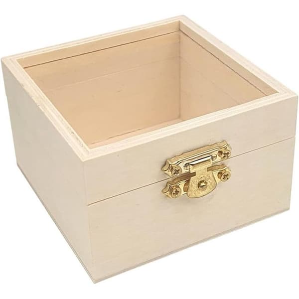 Låda - Fodral - Med fönster - Trä - 8x8x5 cm - Att dekorera och personifiera