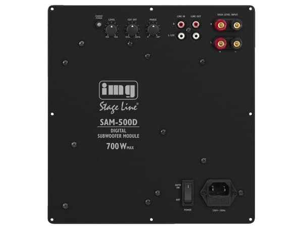 Monacor SAM-500D, 500 W, Aktiivinen alibassokaiutin, 20 - 200 Hz, 700 W, 22000 O, Musta