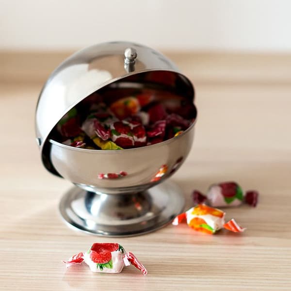 Relaxdays SWEETY Round Ball Sockerskål med återförslutningsbart Bistro Sugar Ball Lock 14 x 13 x 13 cm, Silver