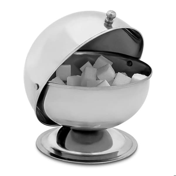 Relaxdays SWEETY Round Ball Sockerskål med återförslutningsbart Bistro Sugar Ball Lock 14 x 13 x 13 cm, Silver