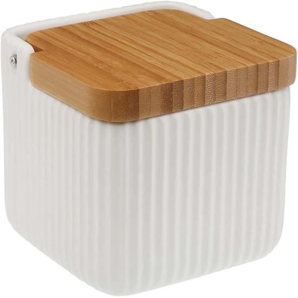 Sockerbehållare i porslin - VERSA - Vit - Lock i bambu - 11,5 cm - 0,61 kg