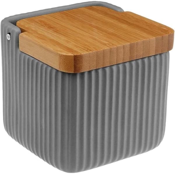 Sockerkruka i porslin - VERSA - Grå - Lock i bambu - 11,5 cm - 0,61 kg