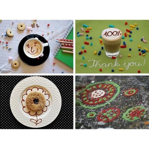 Kulinarisk dekorationspenna på kaffe Latte Espresso kompatibel med kakaosockerkryddor - Latte Art Penna - Perfekt för barn