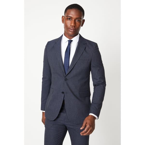 Burton Mens Puppytooth enkelknäppt smal kostymkavaj Navy 40S