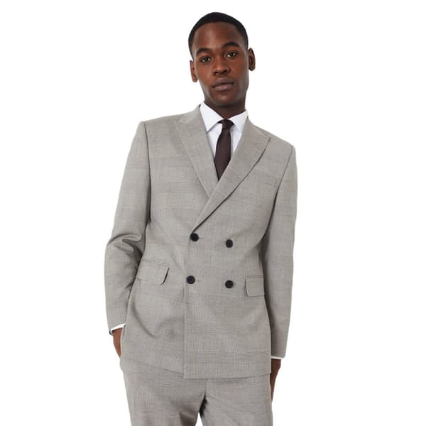 Burton Mens Prince Of Wales Check Double-Breasted Tailored Suit Jacket