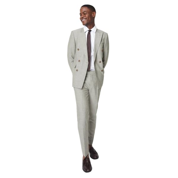 Burton Mens Monaco Linne Dubbelknäppt Slim Kostymkavaj
