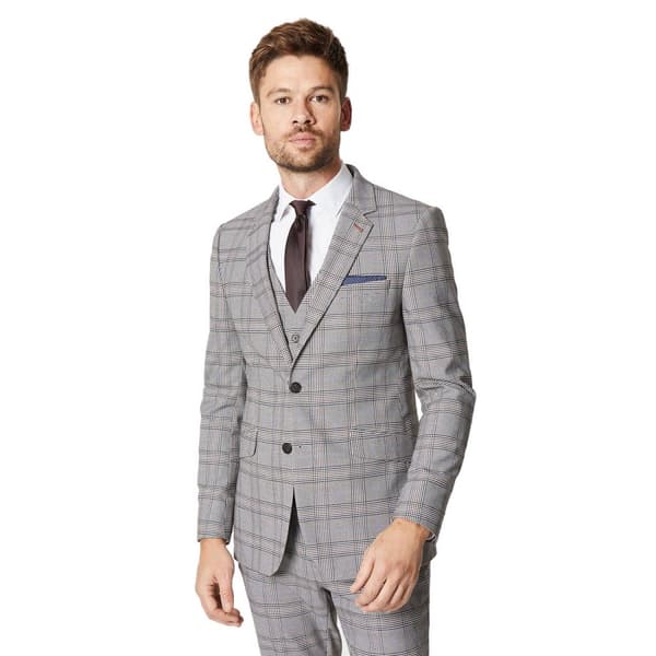 Burton Retrorutig enkelknäppt skinny kostymkavaj för herrar Brown 38L