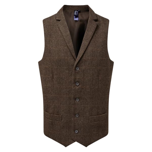 Premier Mens Herringbone Waistcoat Brown Check XL