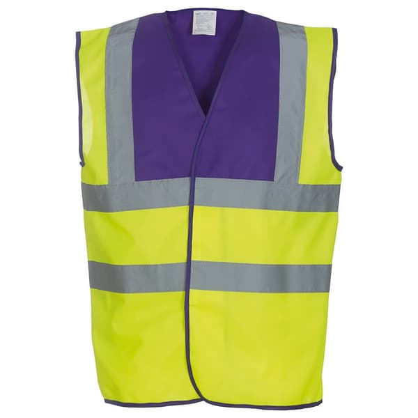 Yoko Unisex Adult Hi-Vis Contrast Trim Waistcoat Purple/Yellow L