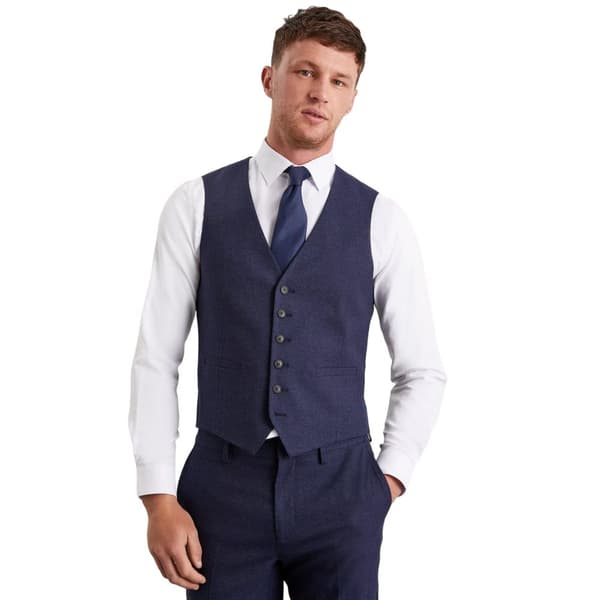 Burton Mens Marl Slim Waistcoat Navy Marl L
