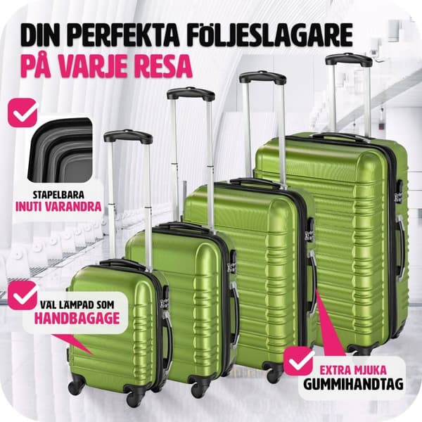 Resväskeset 4 stycken med hårt skal - grön