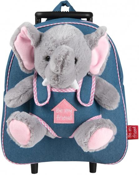 Vagnryggsäck denim Allie Elephant 10 liter blå/rosa