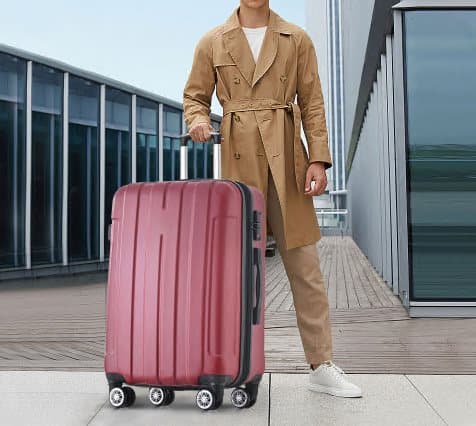 Rött hårt handbagage ABS-material, universalhjul dubbelhjul, med TSA-lås för mer säkerhet, XL
