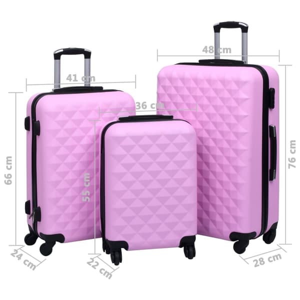 kuffertsæt 3 stk. hardcase ABS pink