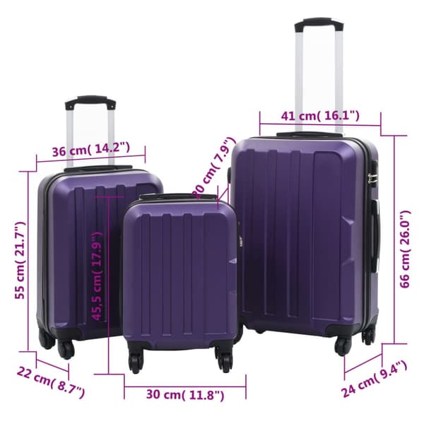kuffertsæt i 3 dele hardcase ABS lilla